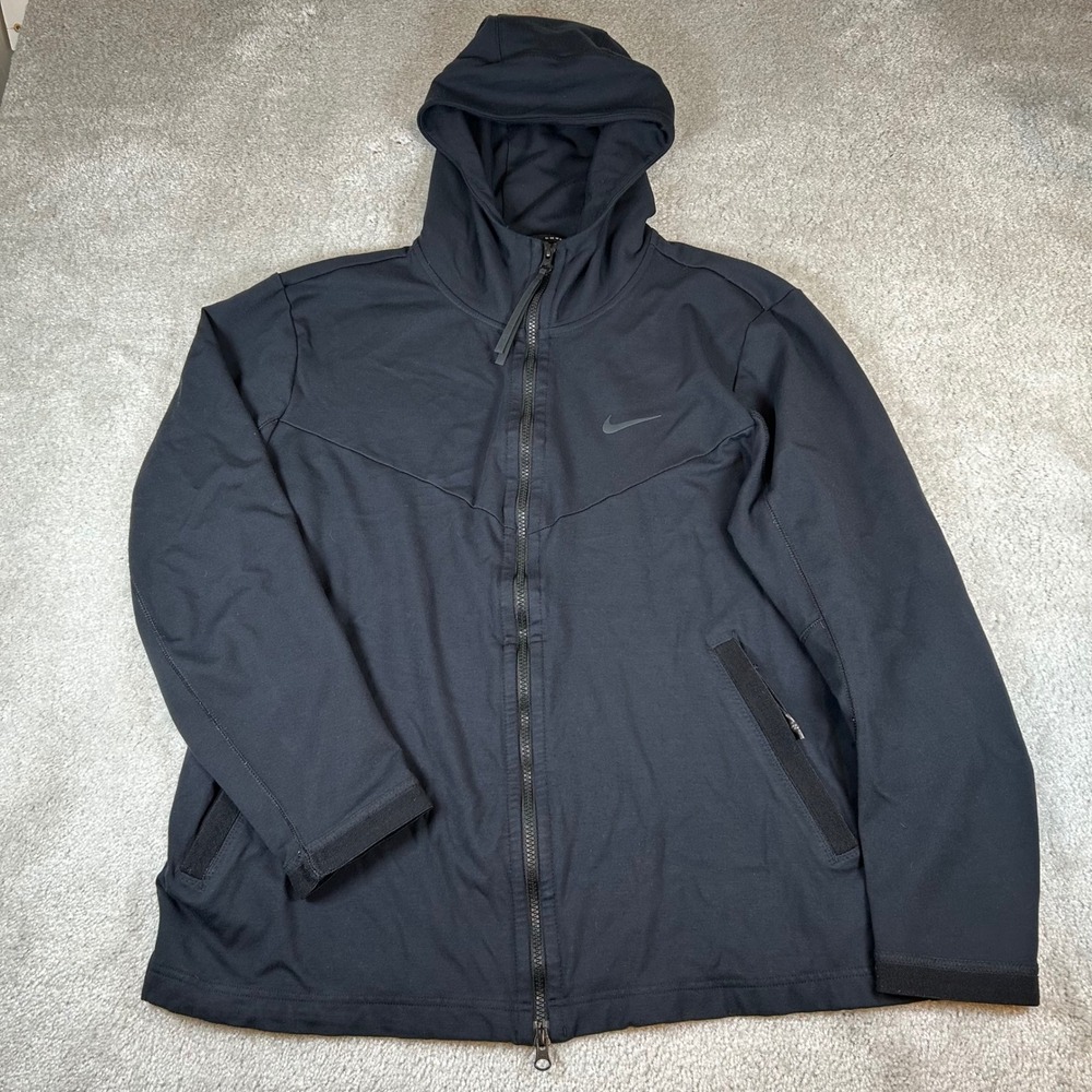 Nike Full Zip Hoodie Mens XL Black Tech Knit Bonded Jacket Pockets Hooded